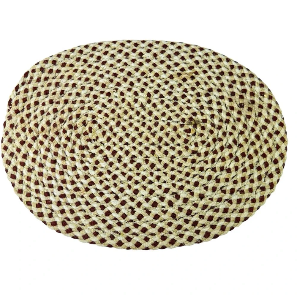 4 Braided Rug Oval Placemats Burgundy Cream Earth Tones 13